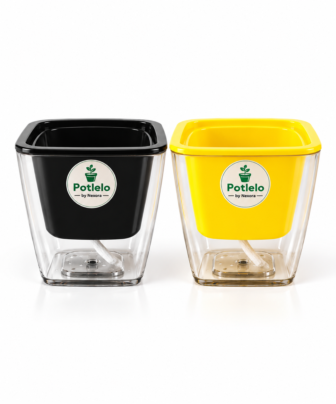 Potlelo Self-Watering Planters – Set of 2 - Black & Yellow | 4-Inch Indoor Plant Pots | Pot Only