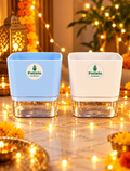S.W Love™ Self-Watering Square Planter- White & Pastel Blue | 5×5×4 Inch | Pot only