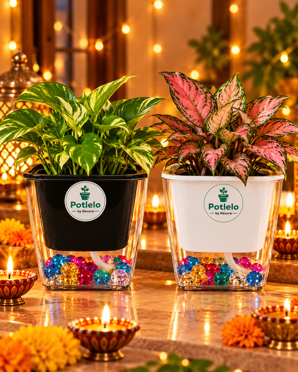 Potlelo Self-Watering Planters – Set of 2 - BLACK & WHITE | 4-Inch Indoor Plant Pots | Pot Only
