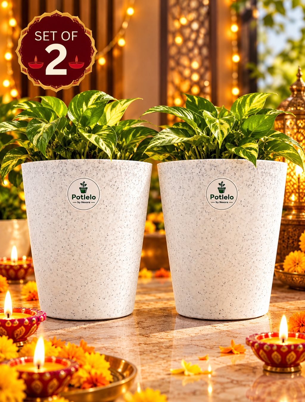 Potlelo Marble Tower Planter – 8 Inch |  Combo Pack of 2 | Pot Only
