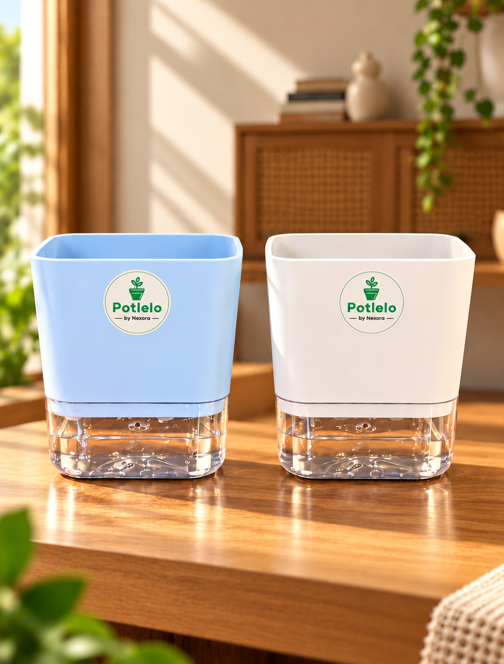 S.W Love™ Self-Watering Square Planter- White & Pastel Blue | 5×5×4 Inch | Pot only