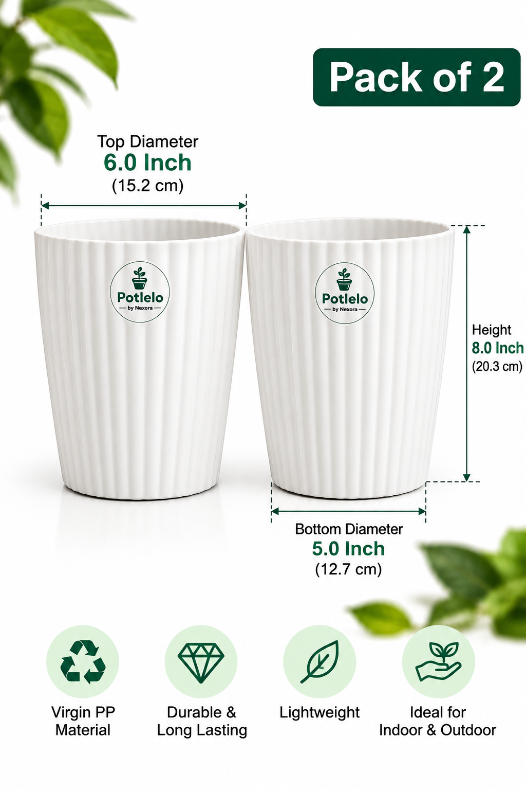 Potlelo Iris Tower Planter Combo Pack of 2 – 8 Inch | Pot Only