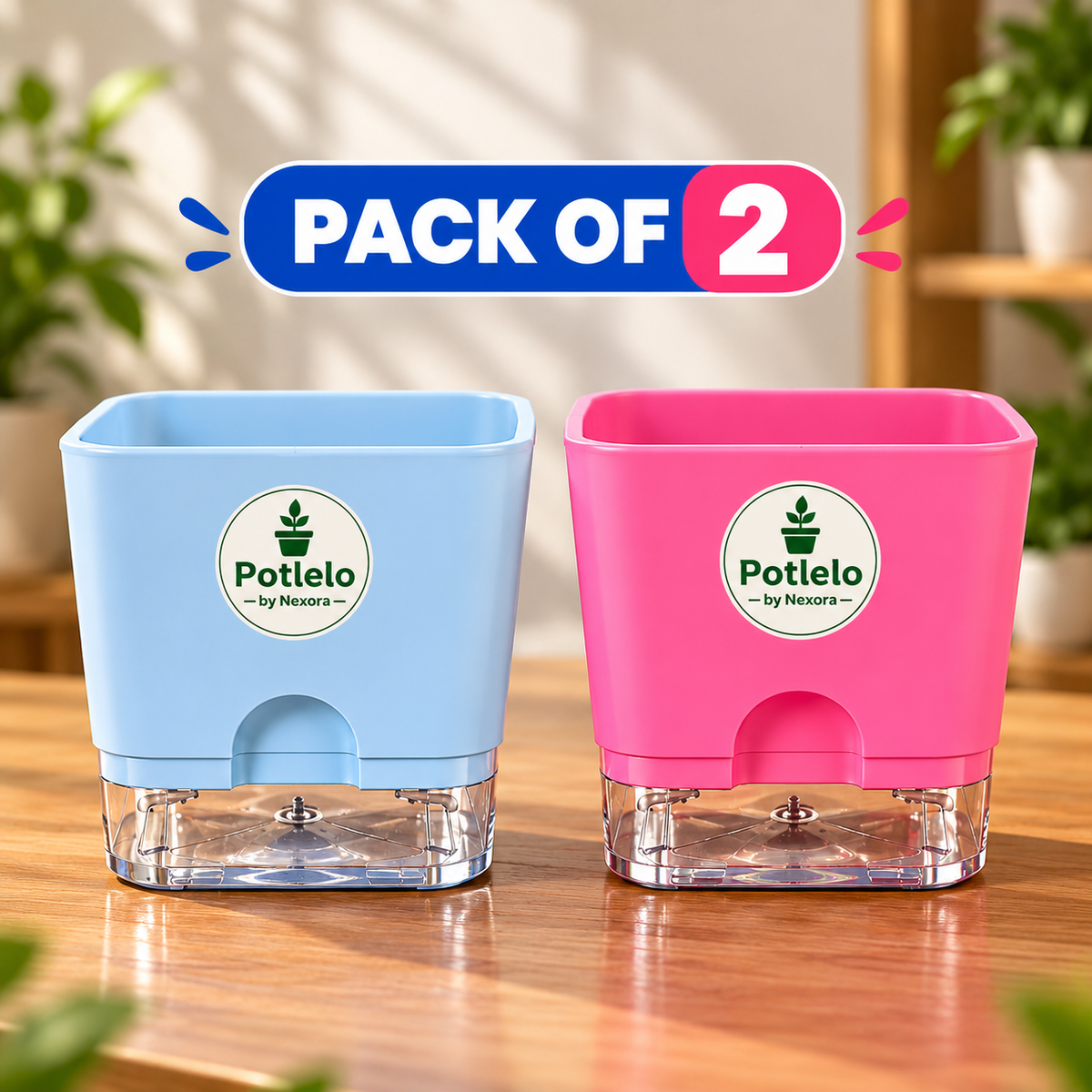S.W Love™ Self-Watering Square Planter – Pastel Blue & Pink | 5×5×4 Inch ( Pot only )