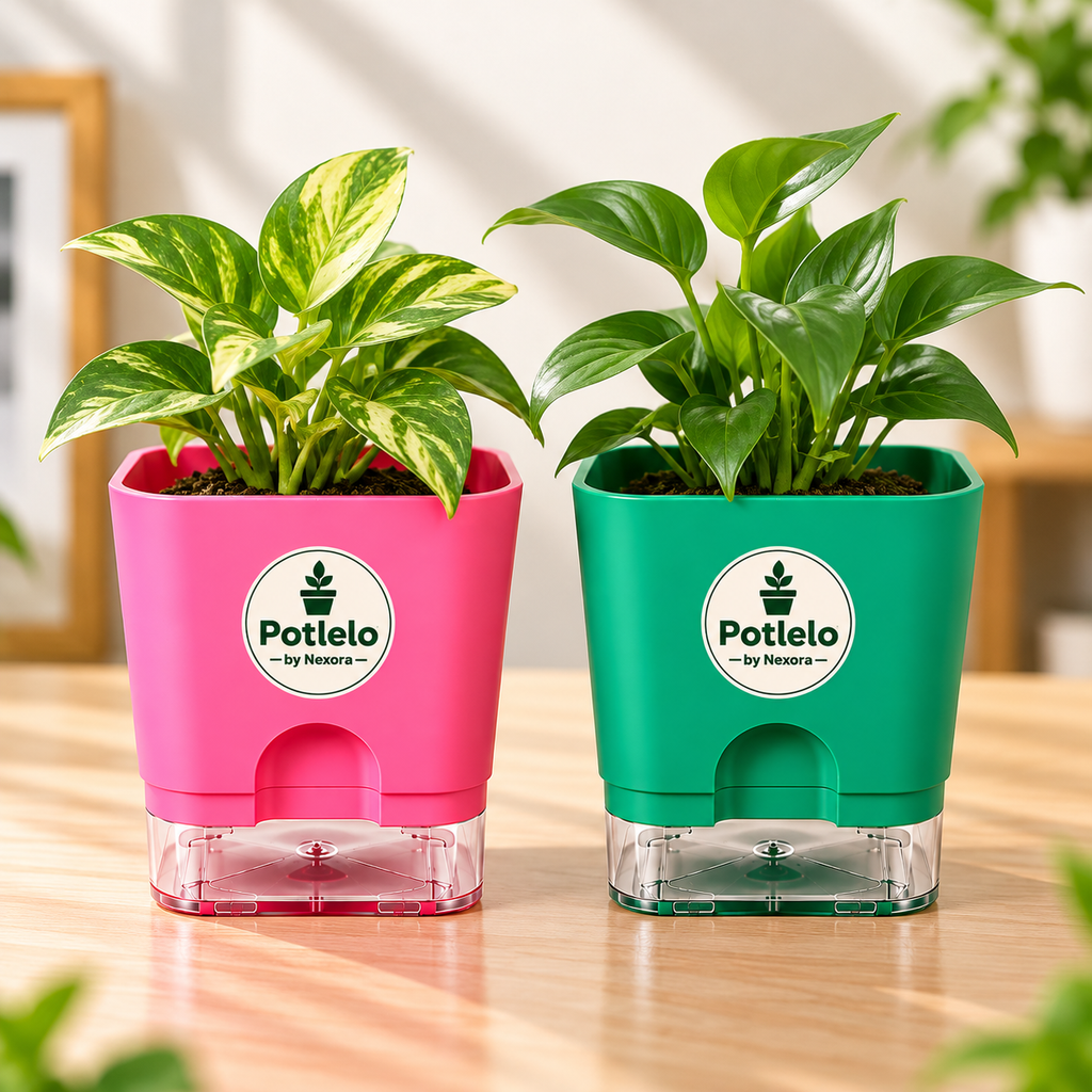 S.W Love™ Self-Watering Square Planter – Green & Pink | 5×5×4 Inch | Pot only
