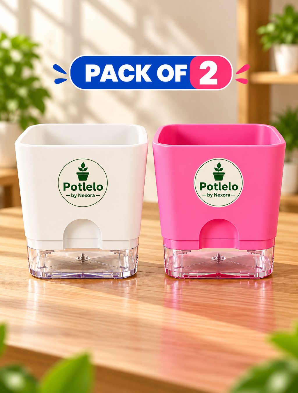 S.W Love™ Self-Watering Square Planter – White & Pink | 5×5×4 Inch | Pot only
