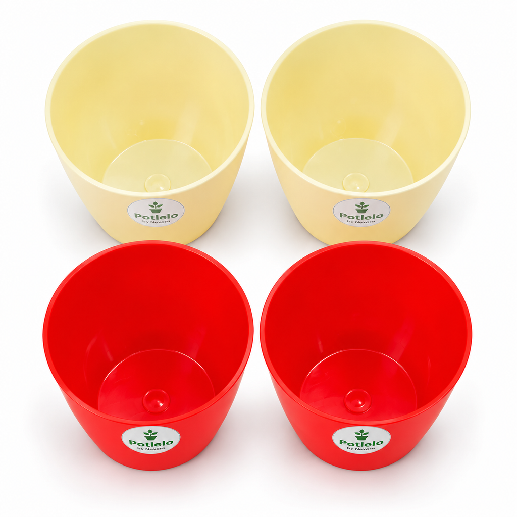 Potlelo Cool Pot | 4-Inch Flower Pot Combo of 4 – Red & Cream