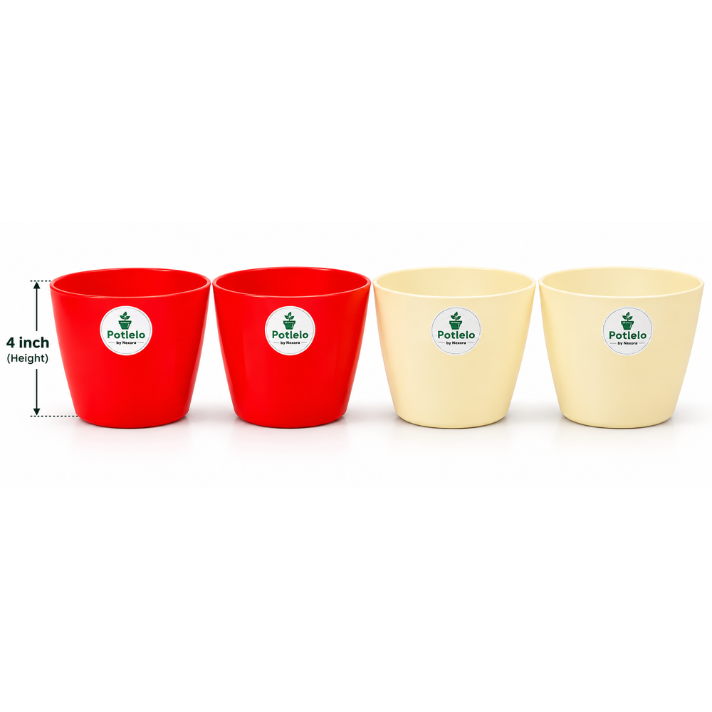 Potlelo Cool Pot | 4-Inch Flower Pot Combo of 4 – Red & Cream