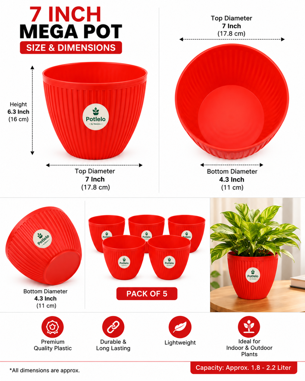 Potlelo Mega 7-Inch  Flower Pot | Pot Only
