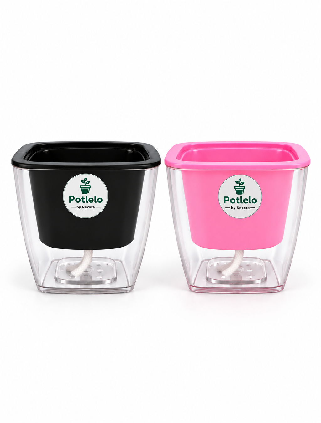 Potlelo Self-Watering Planters – Set of 2 - Black & Pink| 4-Inch Indoor Plant Pots | Pot Only