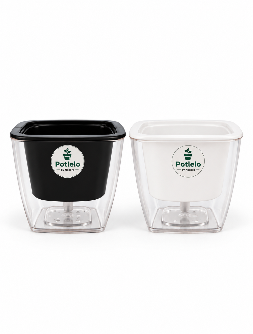 Potlelo Self-Watering Planters – Set of 2 - BLACK & WHITE | 4-Inch Indoor Plant Pots | Pot Only
