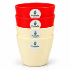 Potlelo Cool Pot | 4-Inch Flower Pot Combo of 4 – Red & Cream