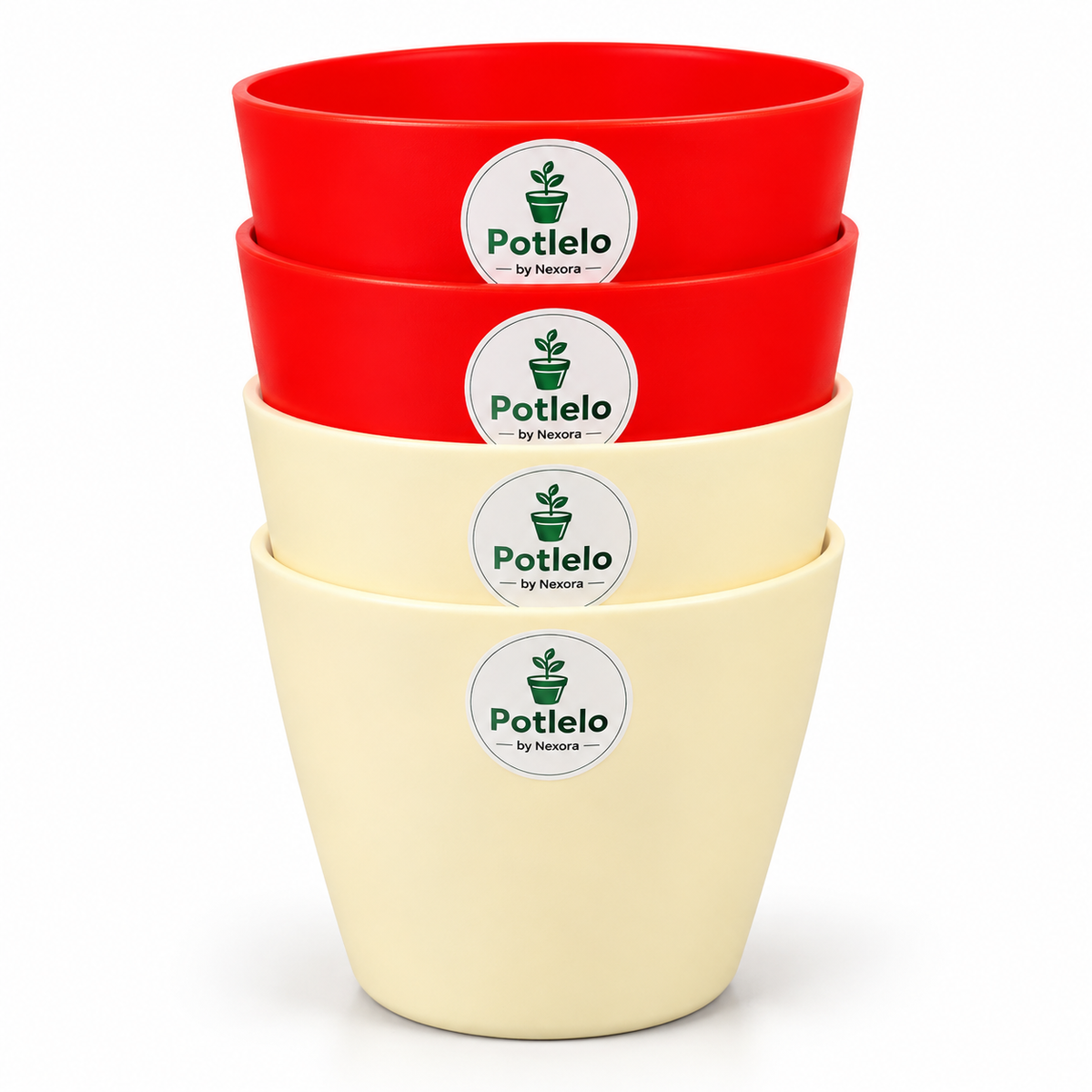 Potlelo Cool Pot | 4-Inch Flower Pot Combo of 4 – Red & Cream