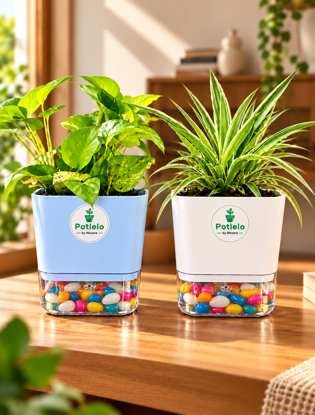 S.W Love™ Self-Watering Square Planter- White & Pastel Blue | 5×5×4 Inch | Pot only