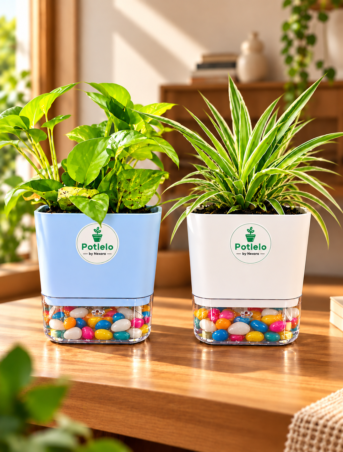 S.W Love™ Self-Watering Square Planter- White & Pastel Blue | 5×5×4 Inch | Pot only