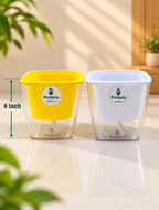 Potlelo Self-Watering Planters – Set of 2 - Yellow & White| 4-Inch Indoor Plant Pots | Pot Only